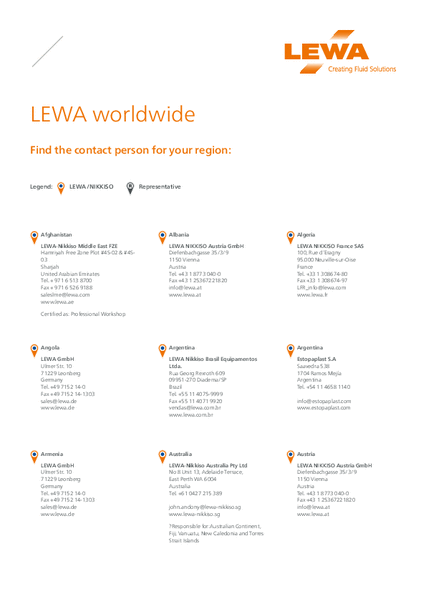 Kontakte LEWA weltweit / LEWA worldwide contacts (EN)