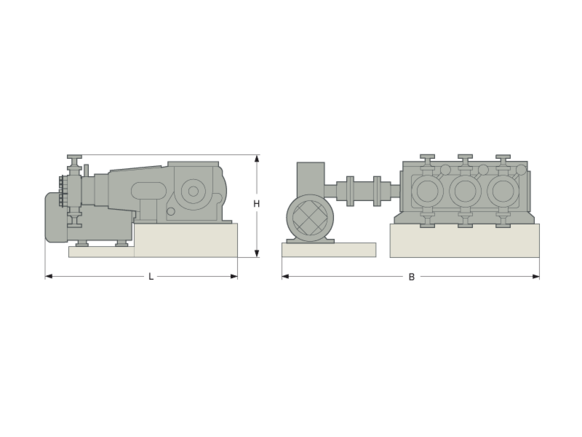 Installation dimensions process pump drive unit G3, G3U, G3T